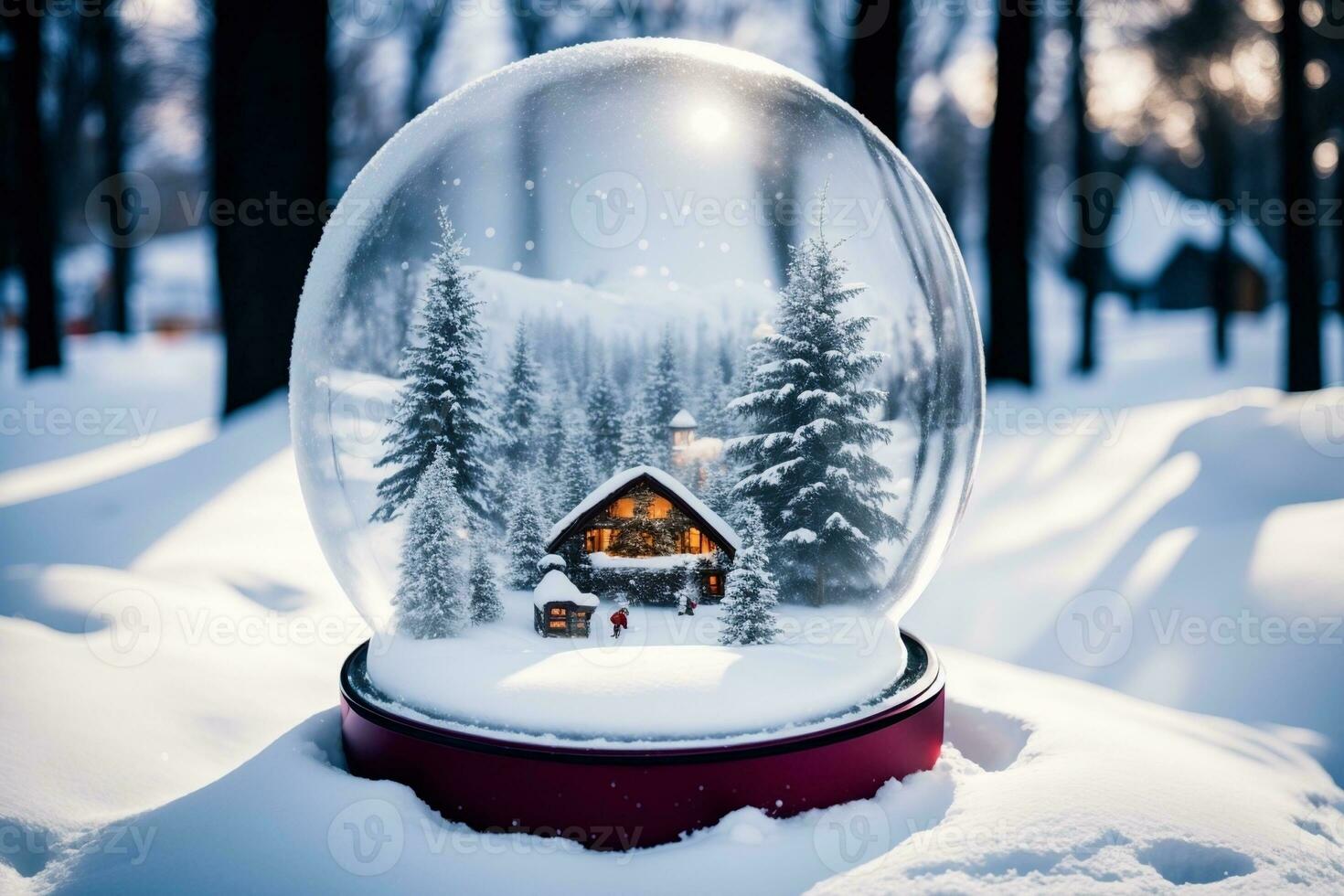 betoverend sneeuw wereldbol met een winter wonderland. ai gegenereerd. foto