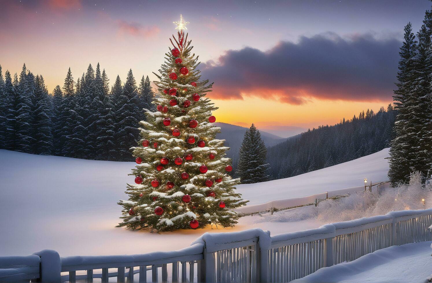 versierd Kerstmis boom met bal, klok en veel meer. ai generatief foto