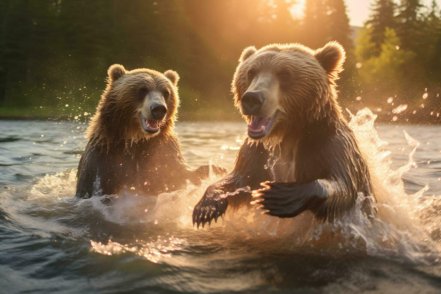 grizzly beer moeder en welpen. hd kwaliteit scheermes scherp afbeeldingen. ai generatief foto