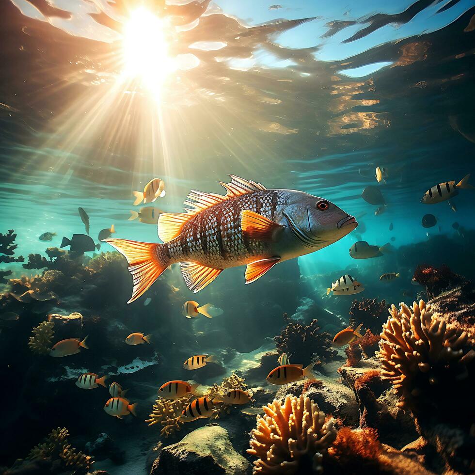 duiken in de kleurrijk wereld van aquatisch fotografie door een bekend dieren in het wild fotograaf. ai generatief foto