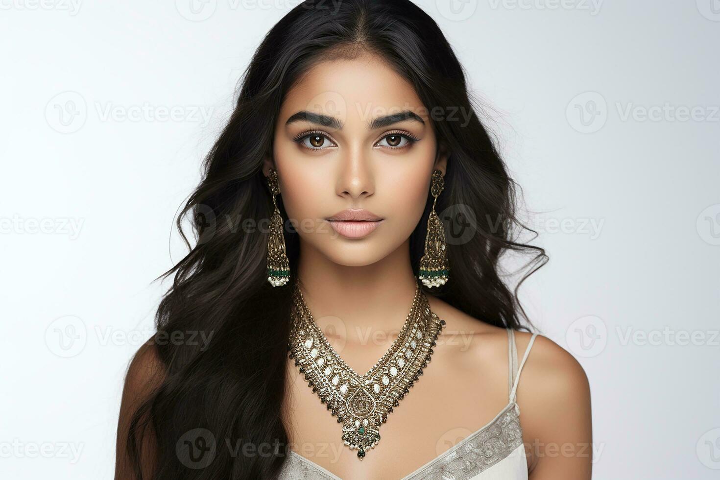 ai gegenereerd studio portret van mooi Indisch vrouw in gewoontjes en nationaal jurk in verschillend kleuren achtergrond foto