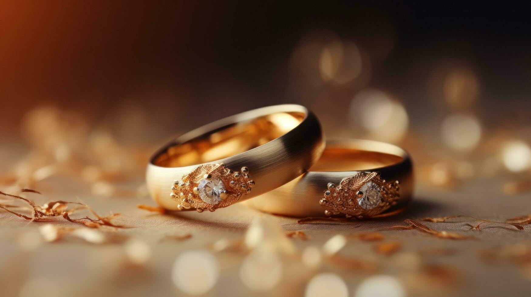 bruiloft ringen Aan romantisch achtergrond foto