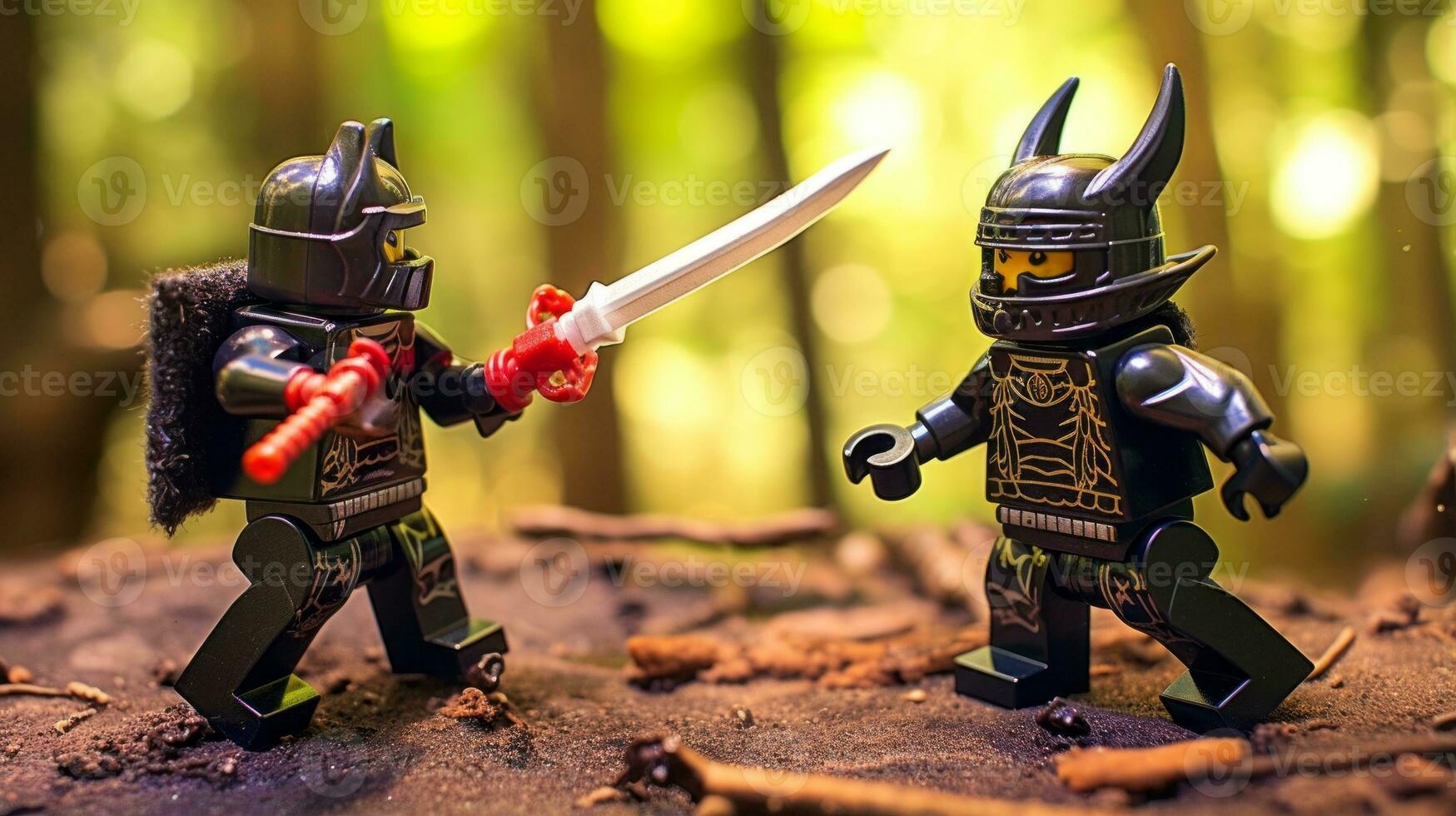 Lego krijgers vechten in een woest episch duel ai generatief foto