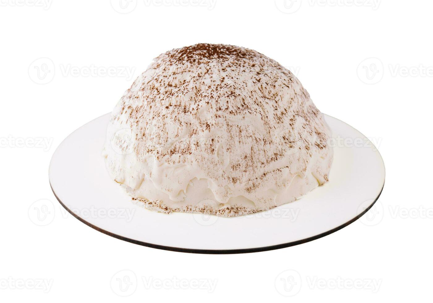 wit mousse taart Aan wit bord foto