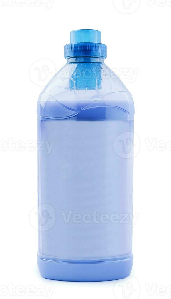 plastic schoon fles vol met blauw wasmiddel foto