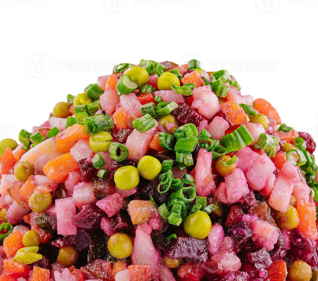 salade vinaigrette met gekookt groenten dichtbij omhoog foto