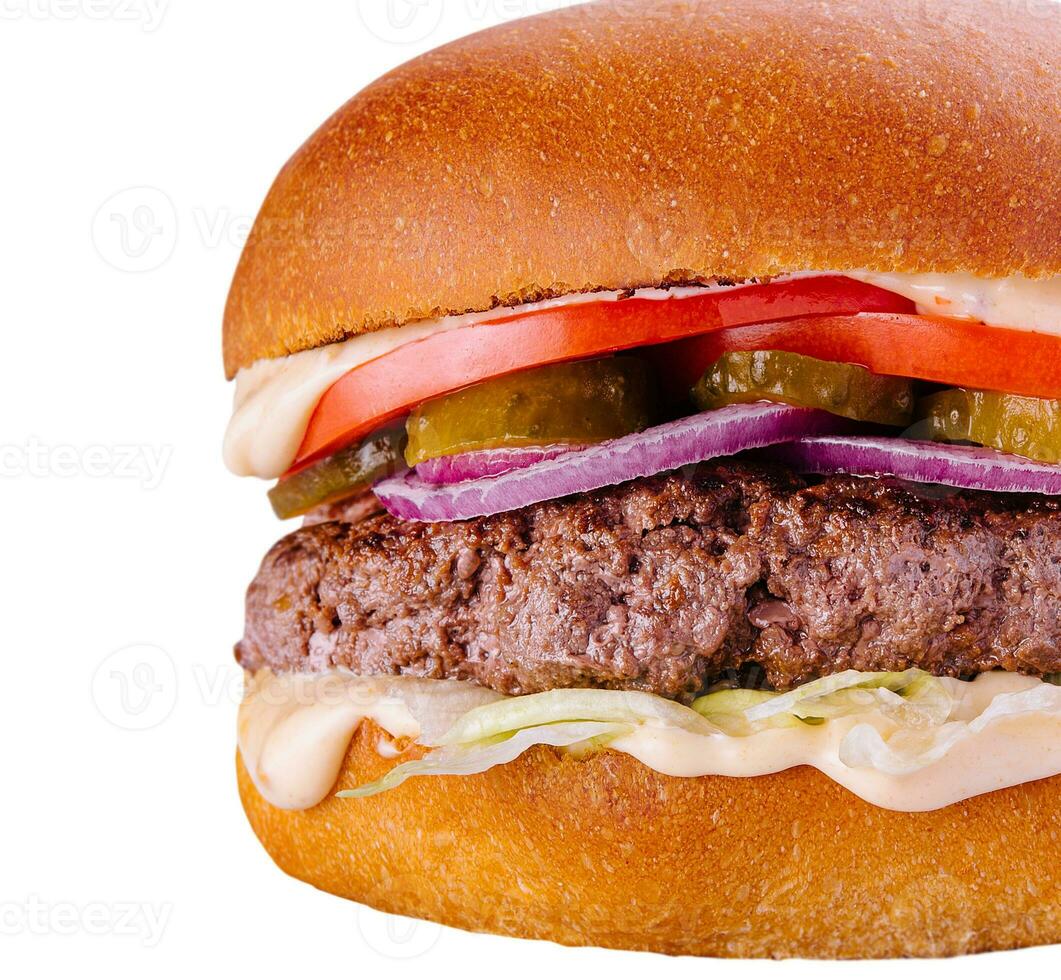 smakelijk Amerikaans rooster hamburger geïsoleerd Aan de wit foto