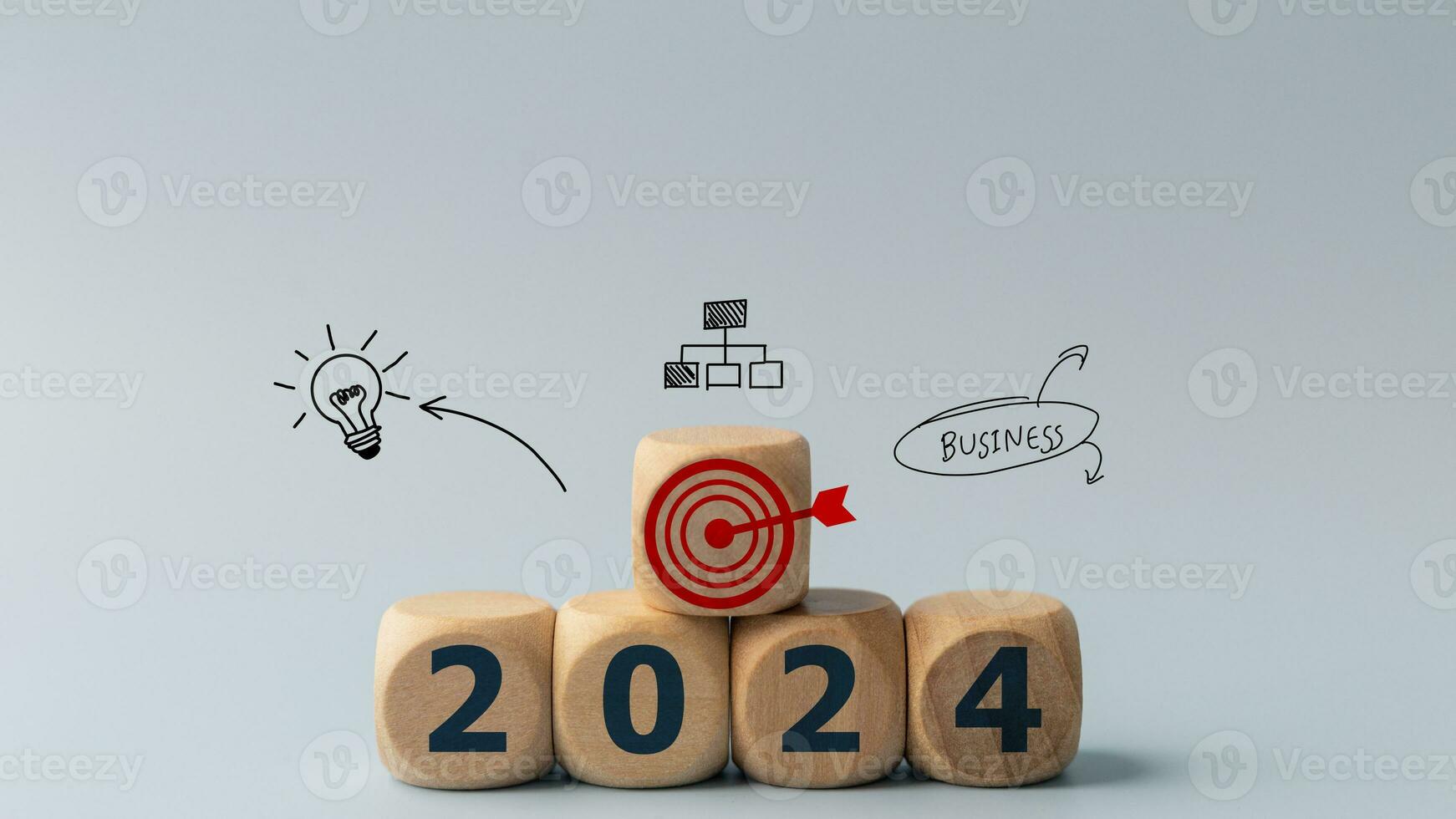 2024 doelen van bedrijf of leven. houten kubussen met 2024 en doel icoon Aan slim achtergrond. beginnend naar nieuw jaar. bedrijf gemeenschappelijk doelen voor planning nieuw projecteren, jaar- plan, bedrijf doelwit prestatie foto