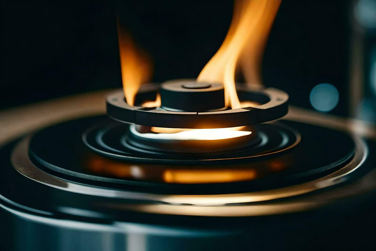 een dichtbij omhoog van een gas- brander met vlammen. ai-gegenereerd foto