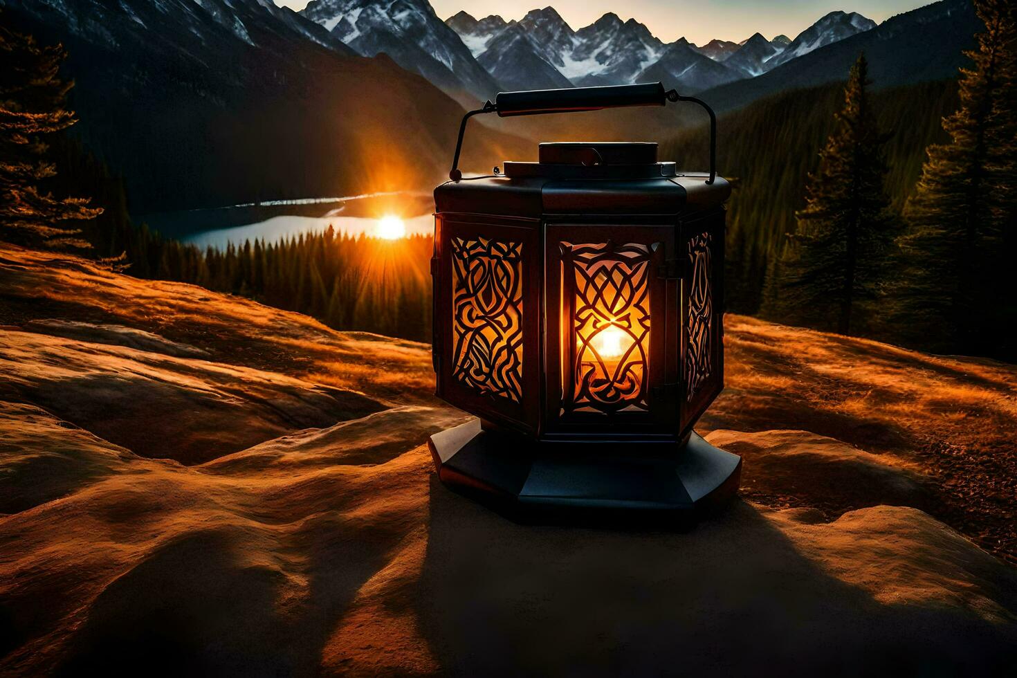 lantaarn Aan de berg. ai-gegenereerd foto