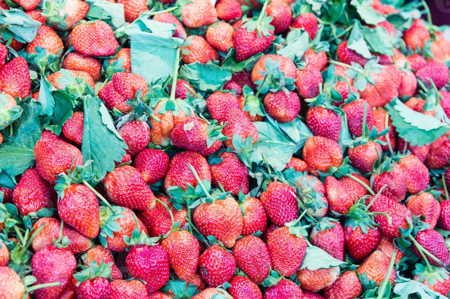 hoop rode aardbeien in markt foto
