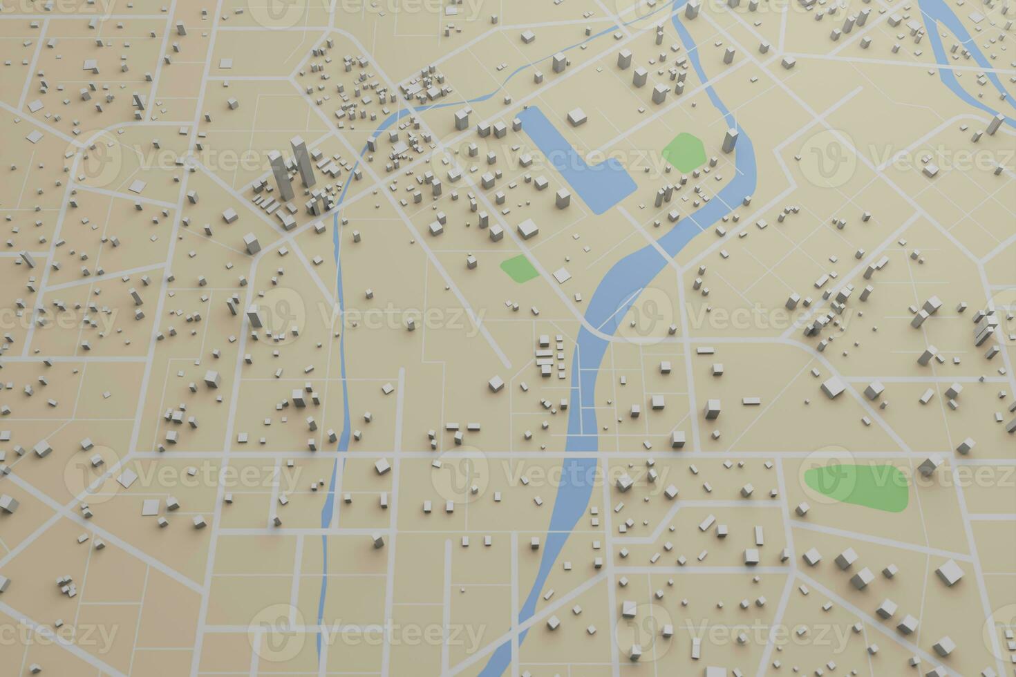 3d renderen stad kaart illustratie van een stad kaart gemaakt gebruik makend van 3d modellering. top visie van stedelijk kaart met hoofd weg en sub weg gedetailleerd vertegenwoordiging van een stad foto