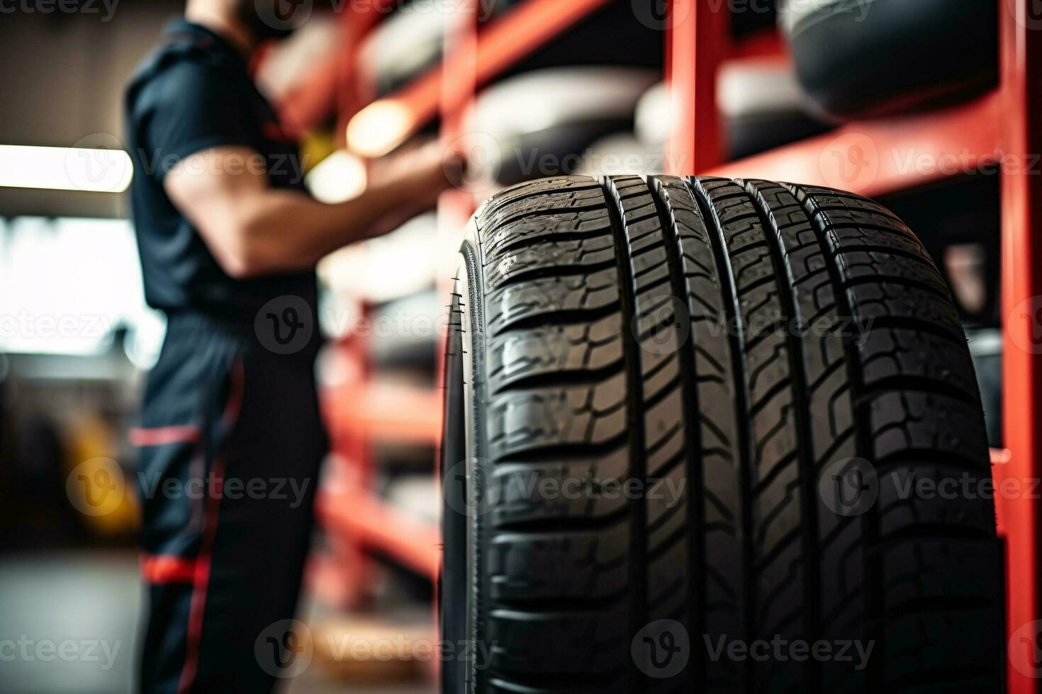 detailopname nieuw auto banden voor uitverkoop Bij band op te slaan. achter rubber auto band met modern betreden Bij auto reparatie winkel. winter banden Bij auto reparatie onderhoud centrum. veranderen band winkel. auto onderhoud. generatief ai. foto