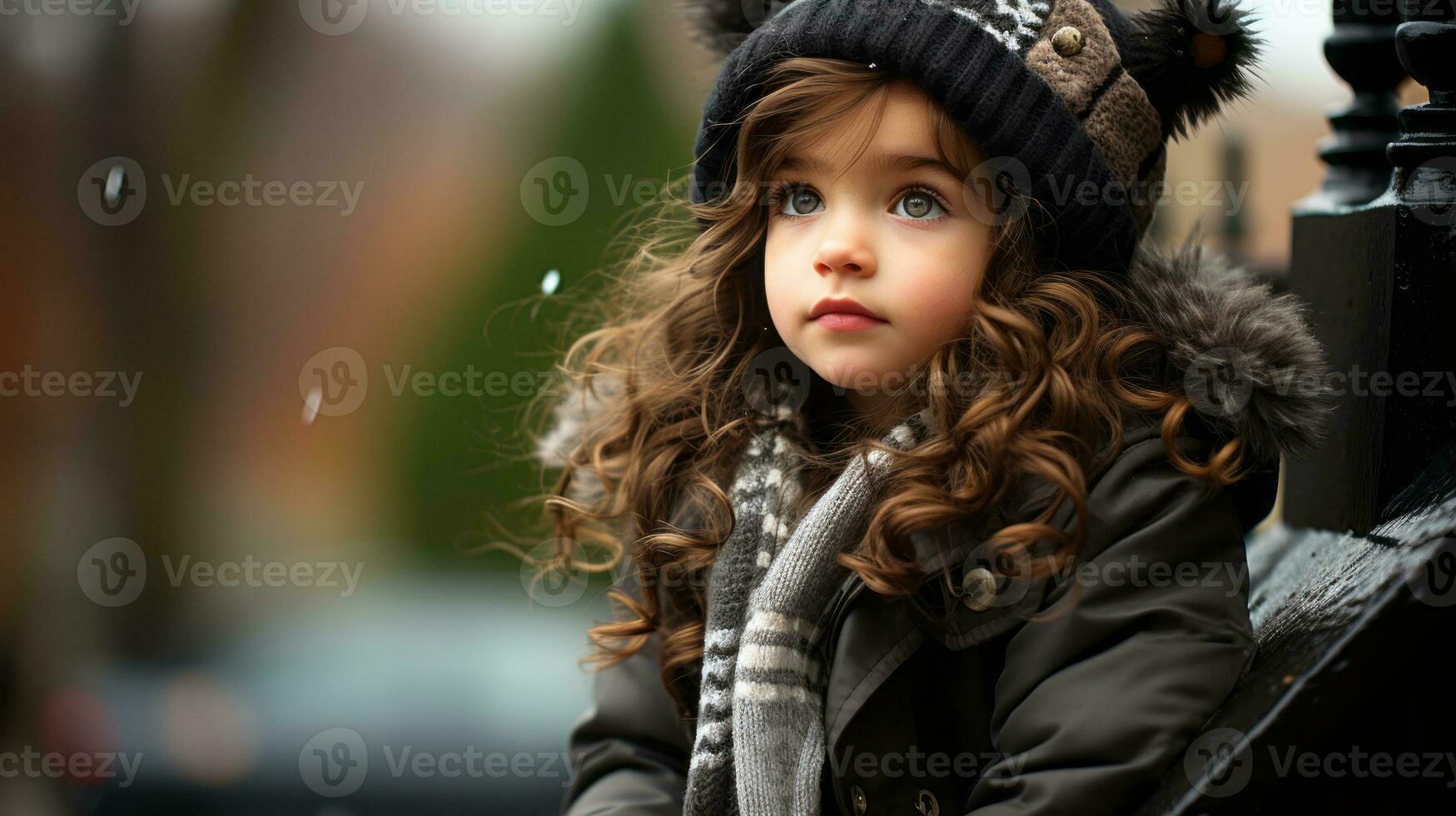 een weinig meisje vervelend een winter hoed en jas generatief ai foto