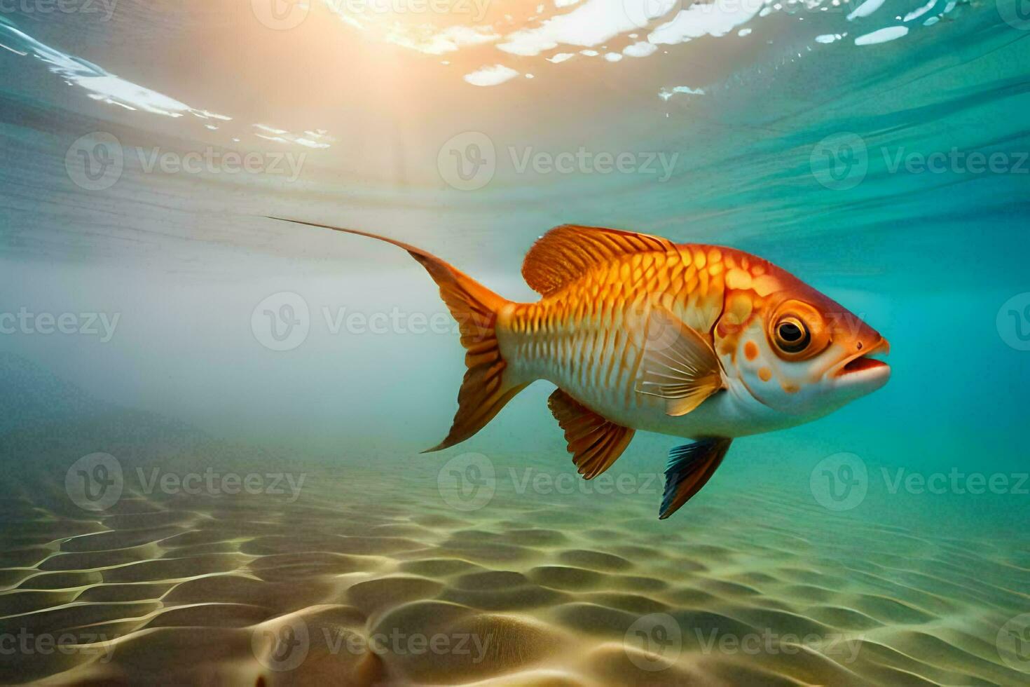 een vis zwemmen in de oceaan. ai-gegenereerd foto