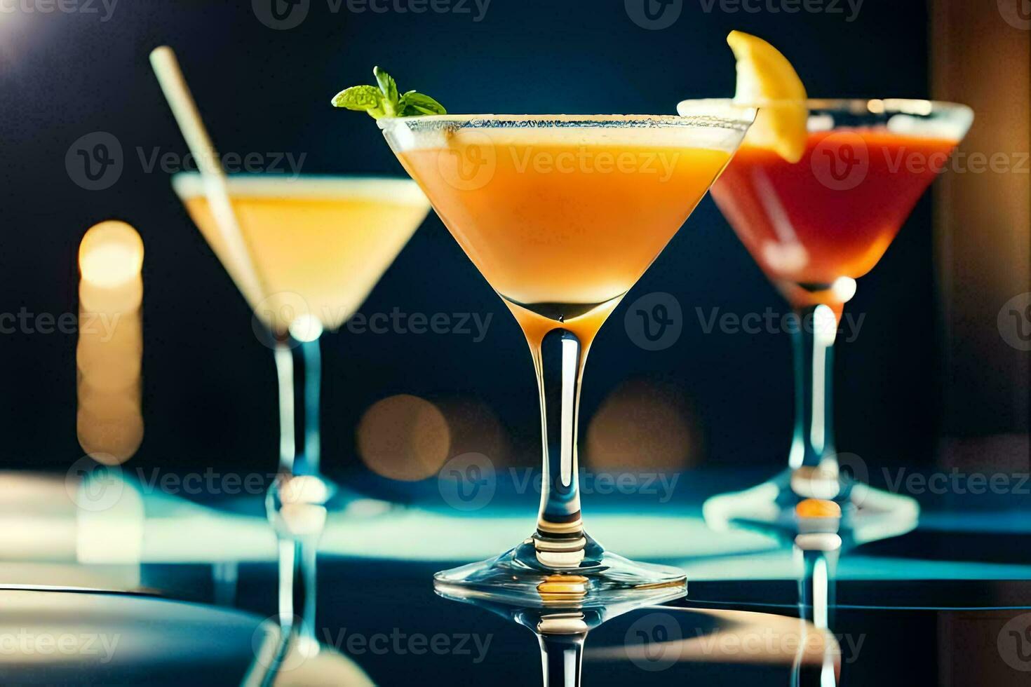 drie verschillend cocktails zijn getoond Aan een glas. ai-gegenereerd foto