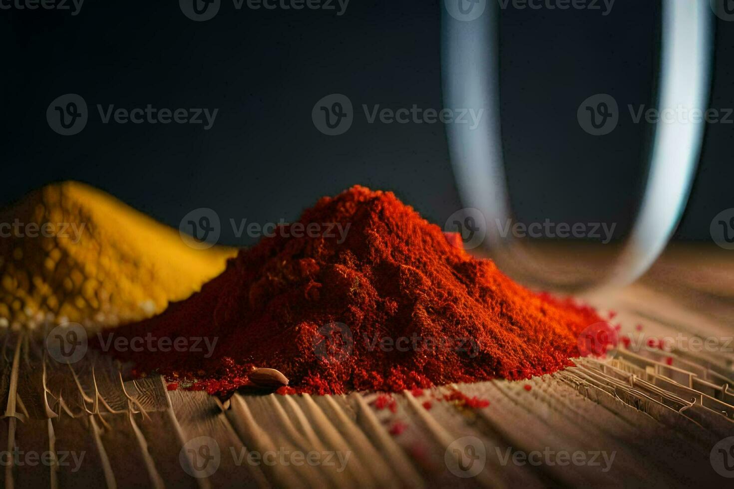 een stapel van rood, geel en oranje gekleurde specerijen. ai-gegenereerd foto