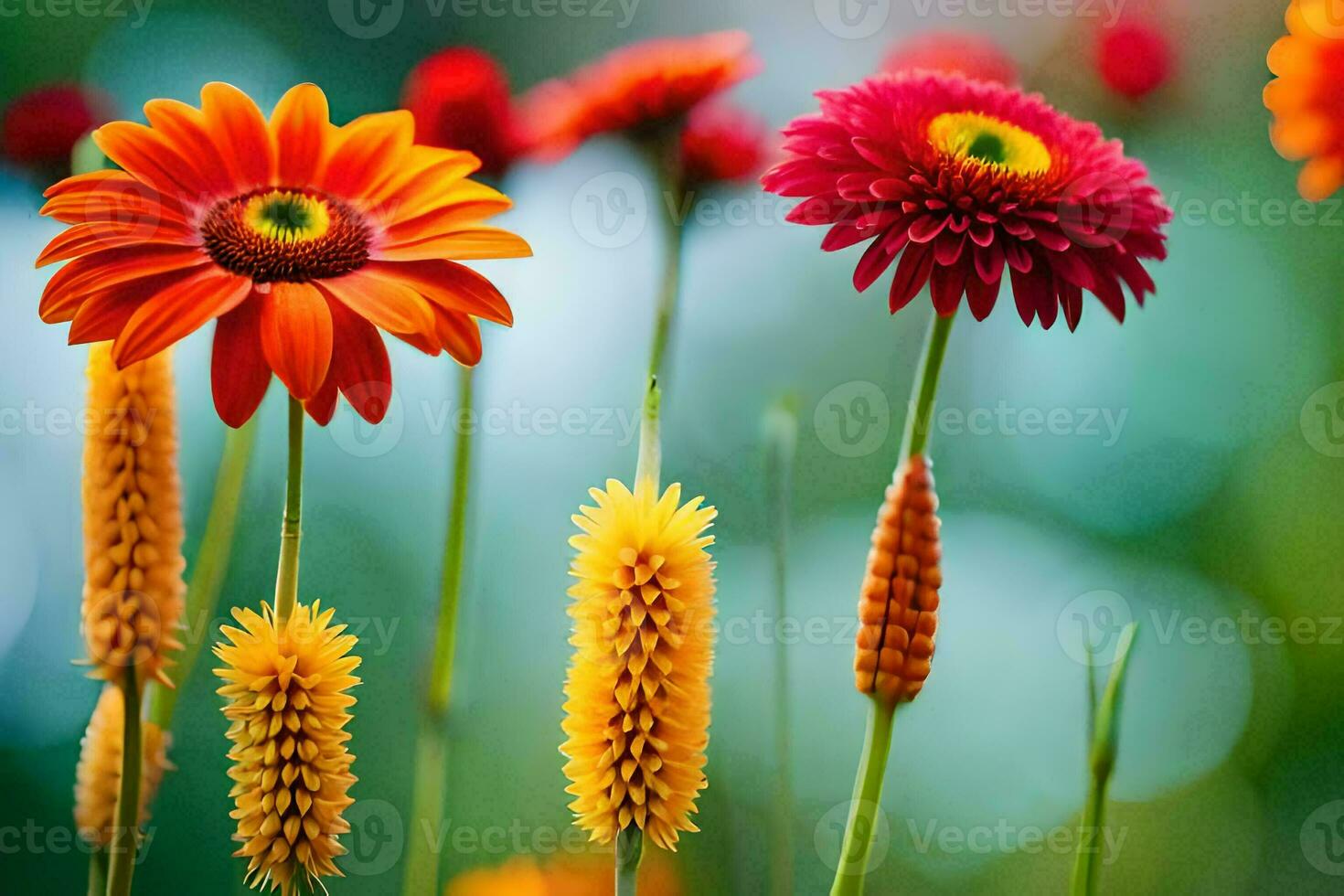 kleurrijk bloemen zijn getoond in een veld. ai-gegenereerd foto