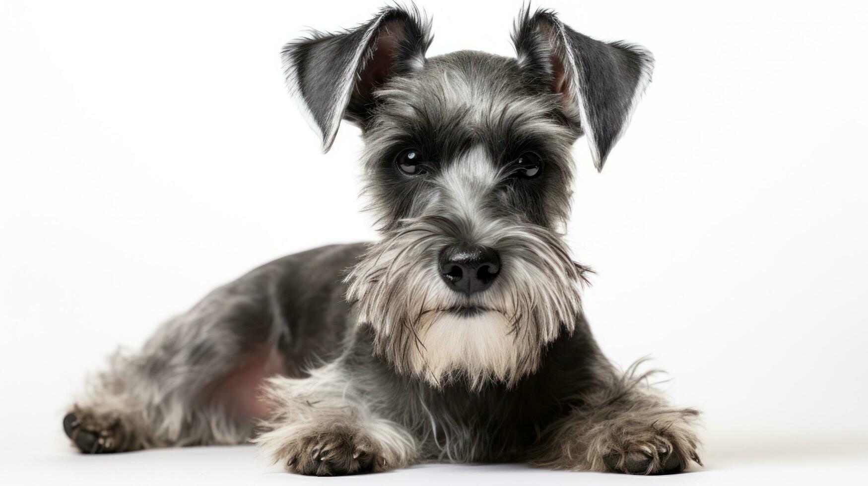 terriër met een traditioneel schnauzer snee, op zoek alarm en aanbiddelijk foto