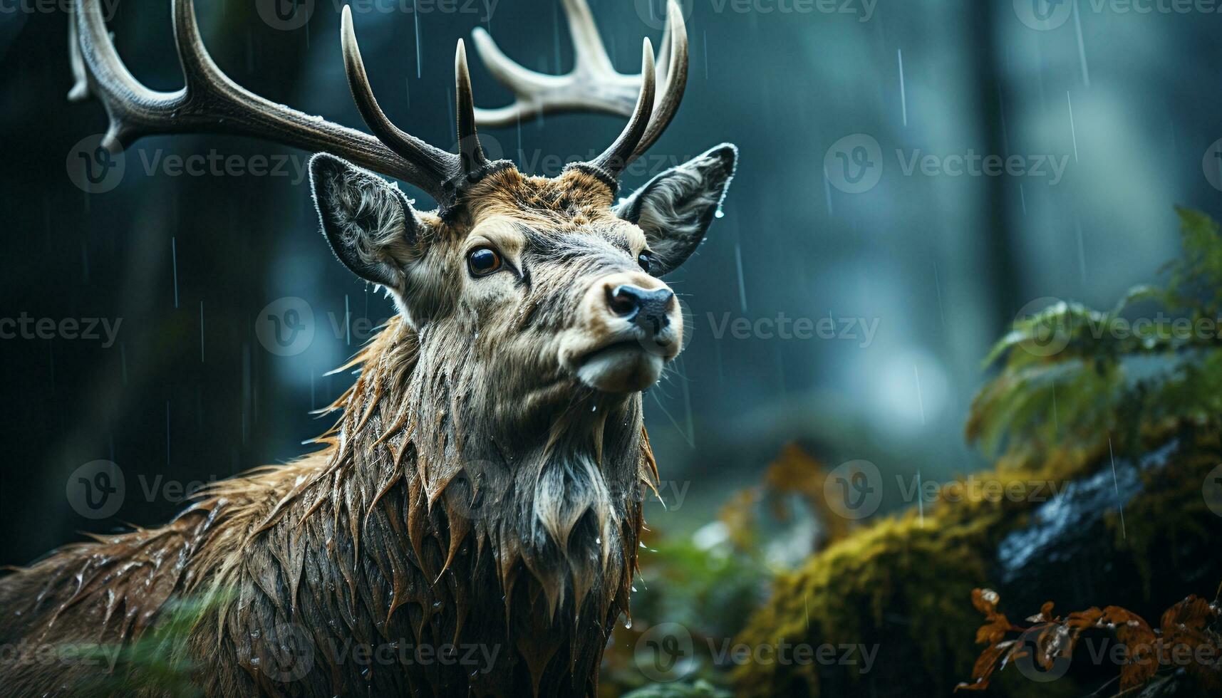een majestueus hert blikken Bij de rustig vijver in herfst gegenereerd door ai foto