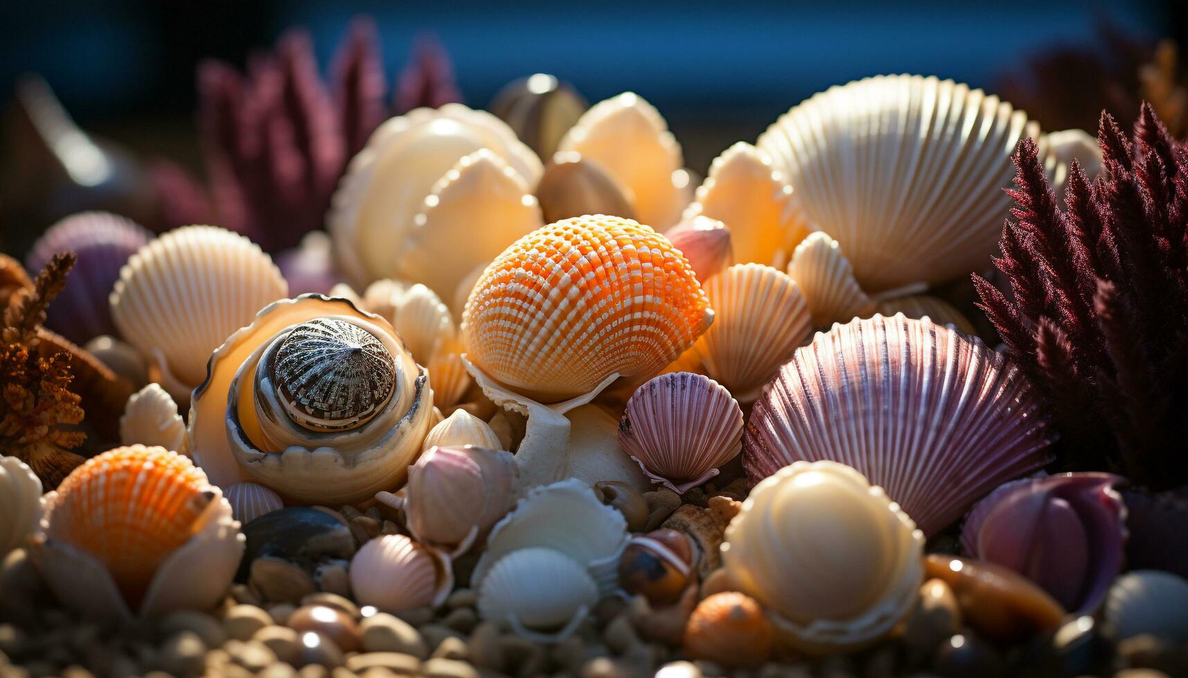 natuur dichtbij omhoog zomer dier schelp decoratie Aan tropisch zand vakanties gegenereerd door ai foto