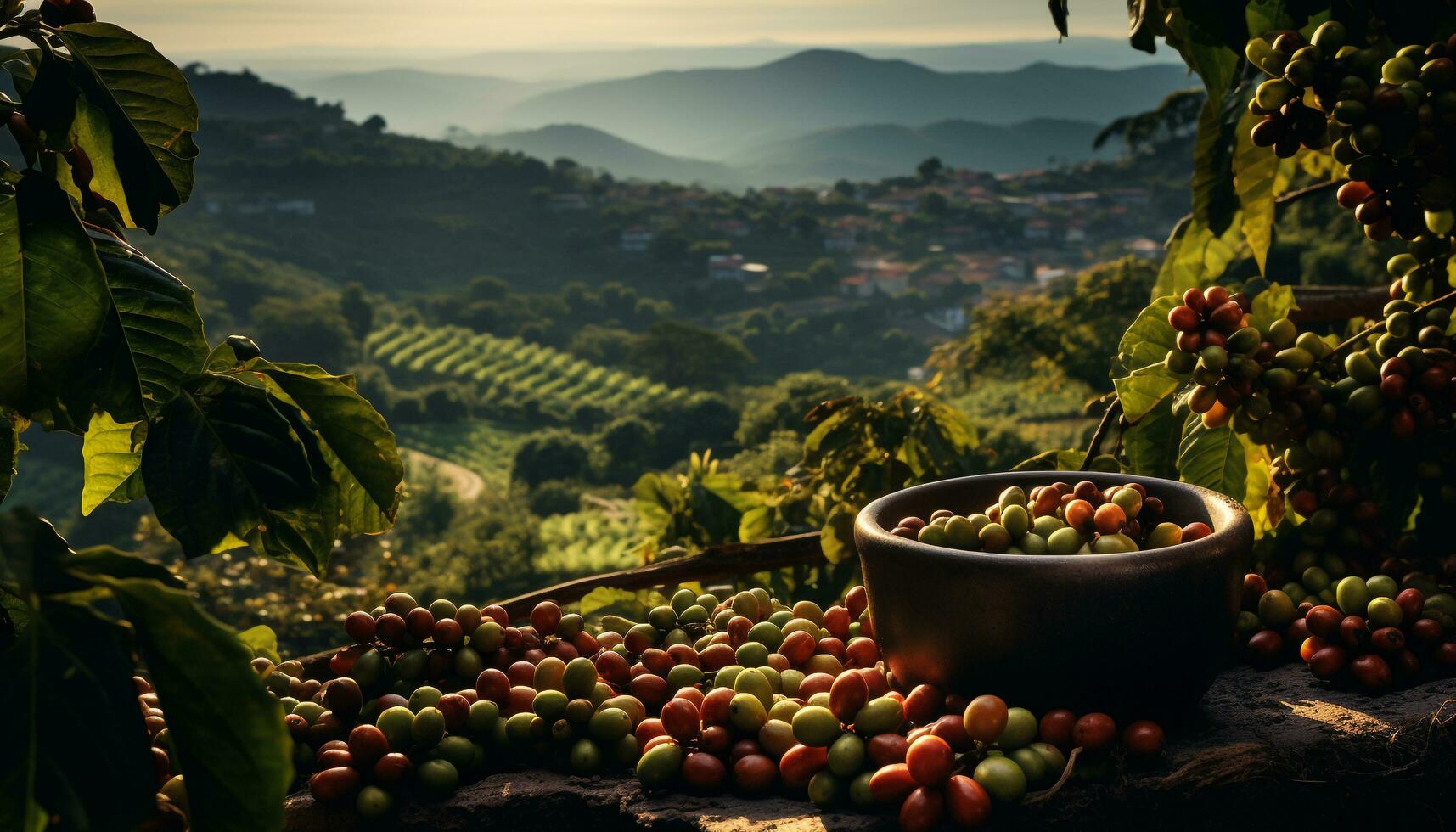 landbouw natuur vers voedsel, rijp druif, biologisch olijf, gezond landschap gegenereerd door ai foto