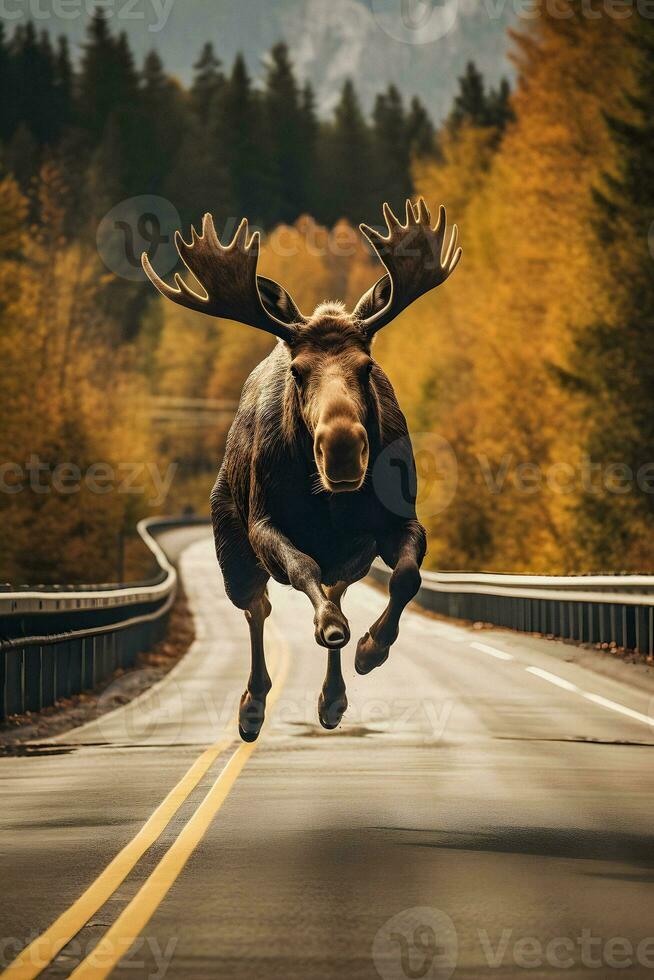 prachtig eland in herfst Aan de weg generatief ai foto