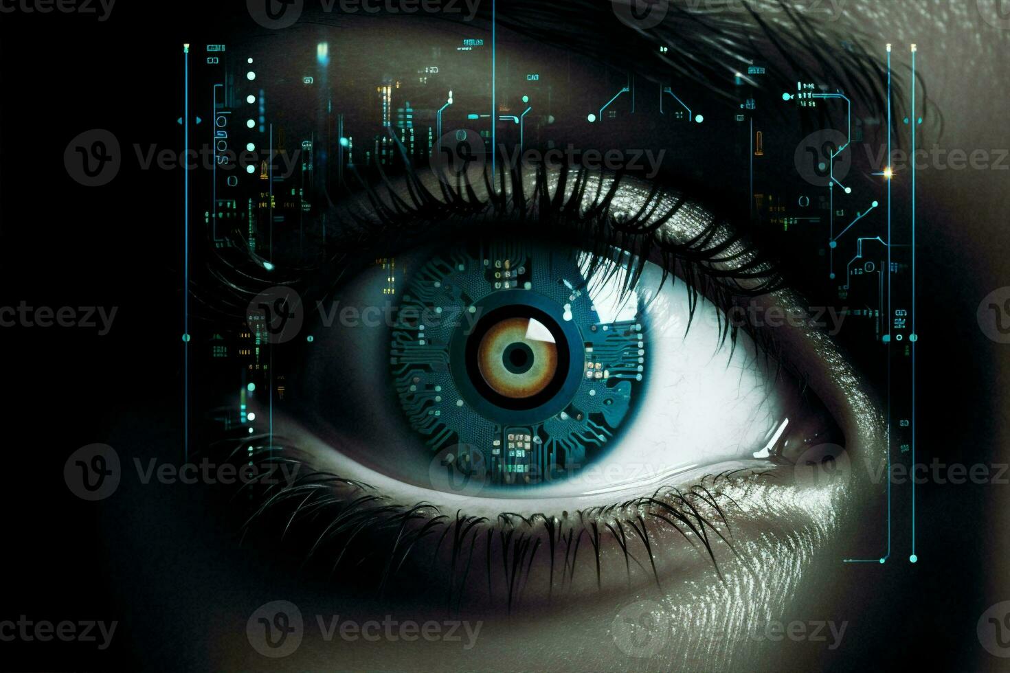 futuristische vrouw technologie oog digitaal foto