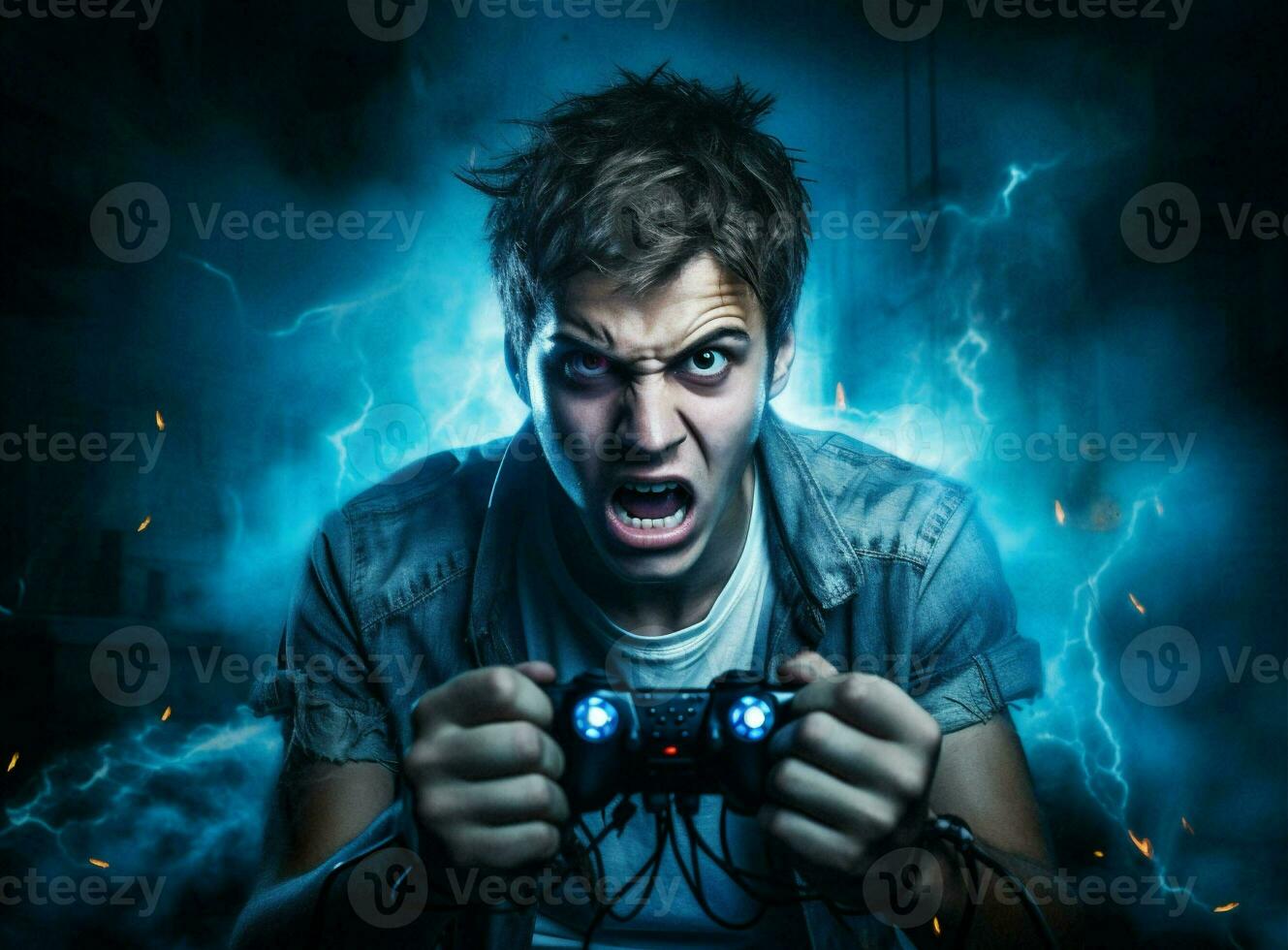 schreeuw Mens huis gamer speler TV spanning boos sofa nacht portret bedieningshendel online technologie angst spelen foto