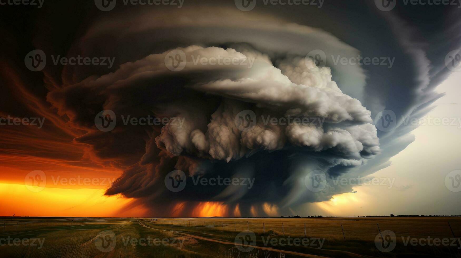 tornado in stormachtig landschap, donder storm, klimaat Wijzigen, natuurlijk ramp, generatief ai illustratie foto