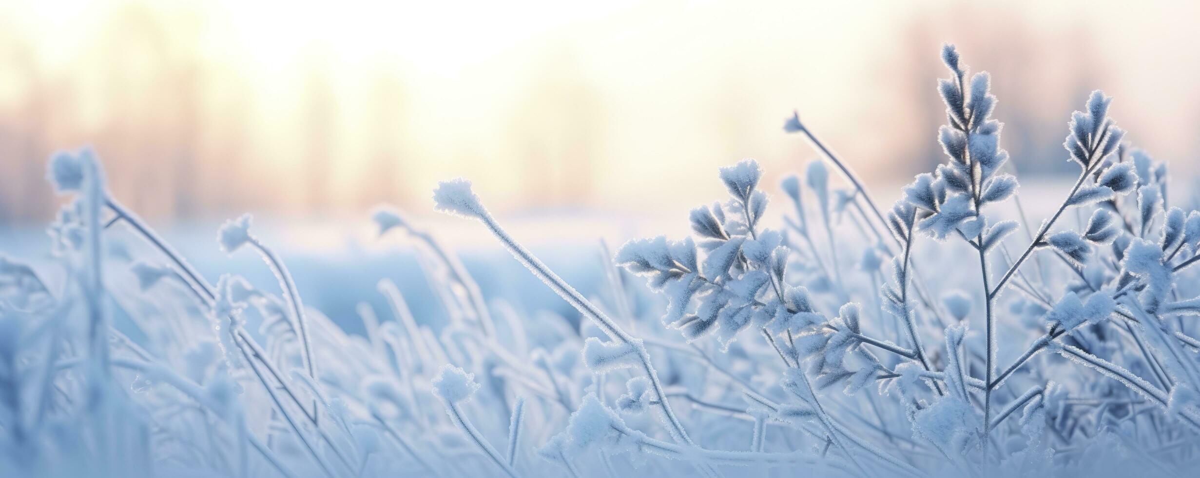 bevroren besneeuwd gras, winter natuurlijk abstract achtergrond. mooi winter landschap. ai gegenereerd foto