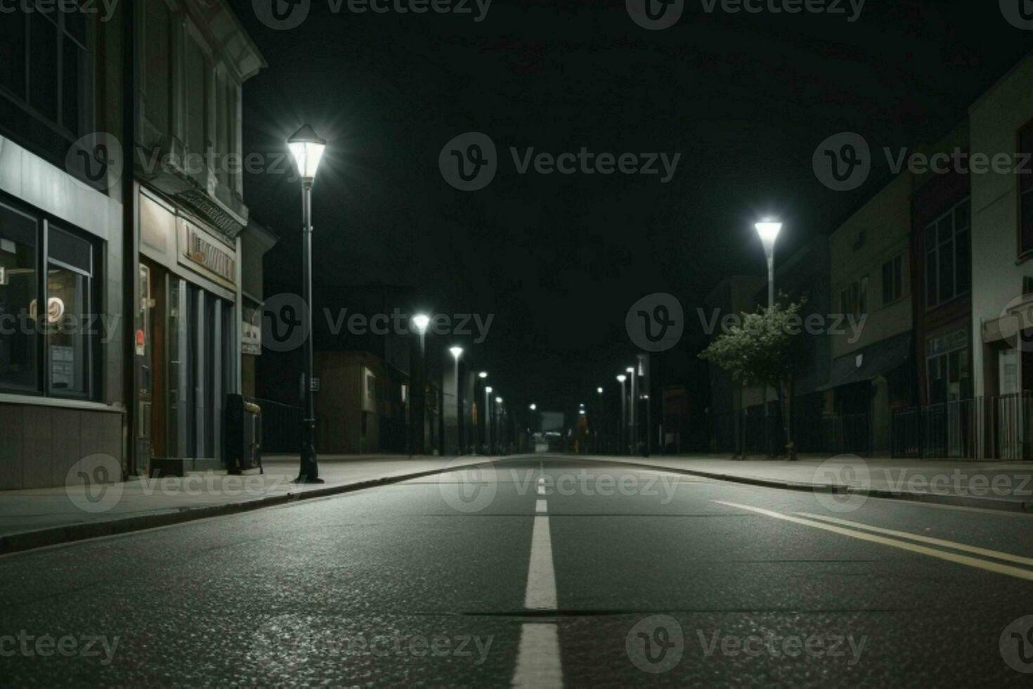 leeg ruimte Aan de straat Aan de nacht. achtergrond. ai generatief pro foto