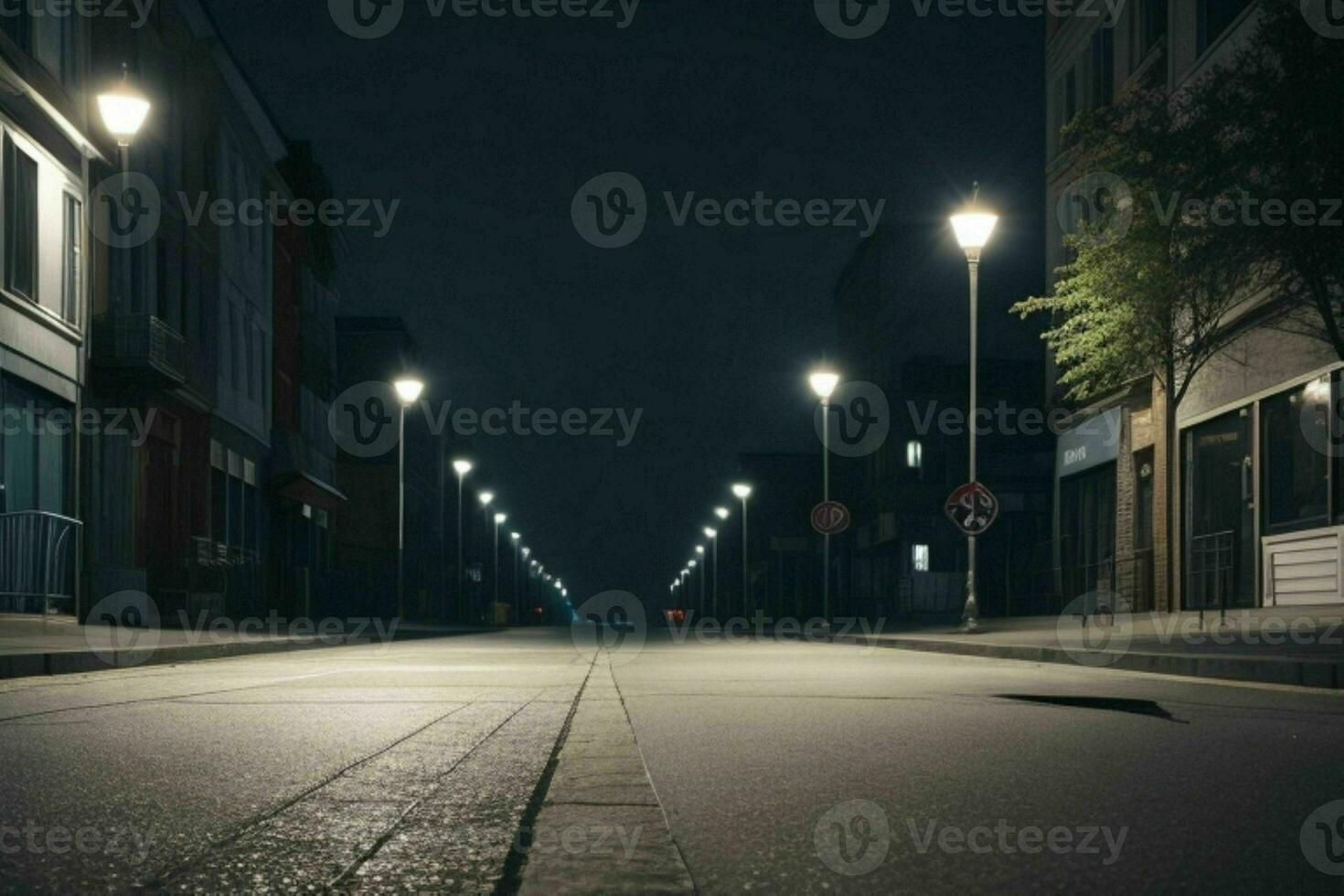 leeg ruimte Aan de straat Aan de nacht. achtergrond. ai generatief pro foto