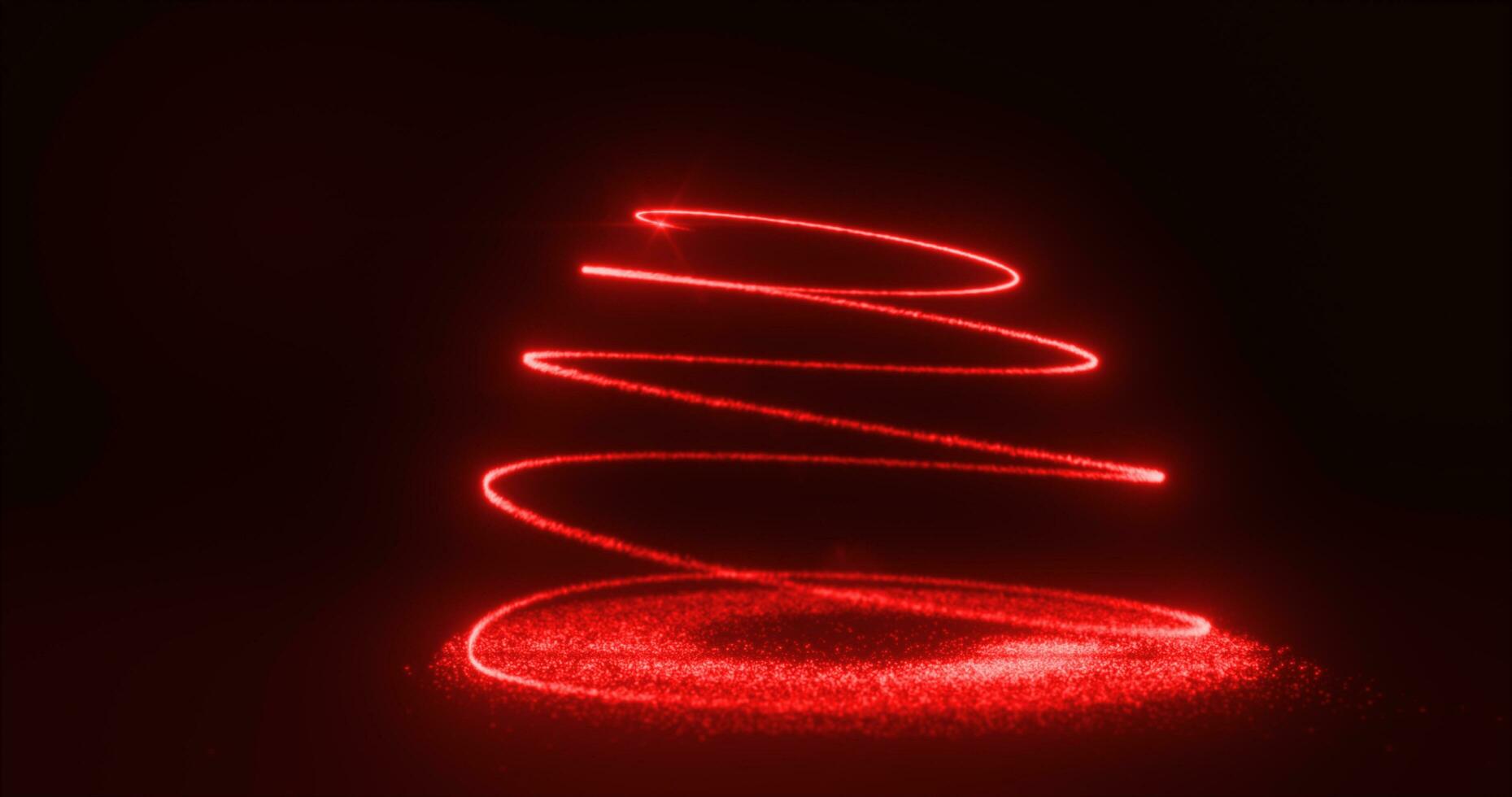 abstract rood vliegend lijn van dots en lichtgevend deeltjes van energiek magisch helder spiralen in de vorm van een Kerstmis nieuw jaar boom foto