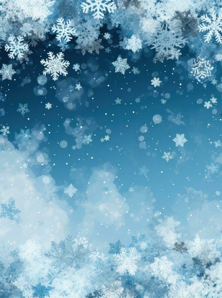een blauw achtergrond met blauw sneeuwvlokken Aan zwart achtergrond foto