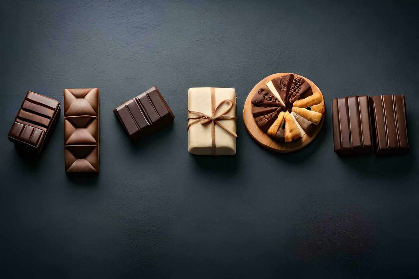 chocola bars geregeld in de vorm van de woord 'chocolade'. ai-gegenereerd foto