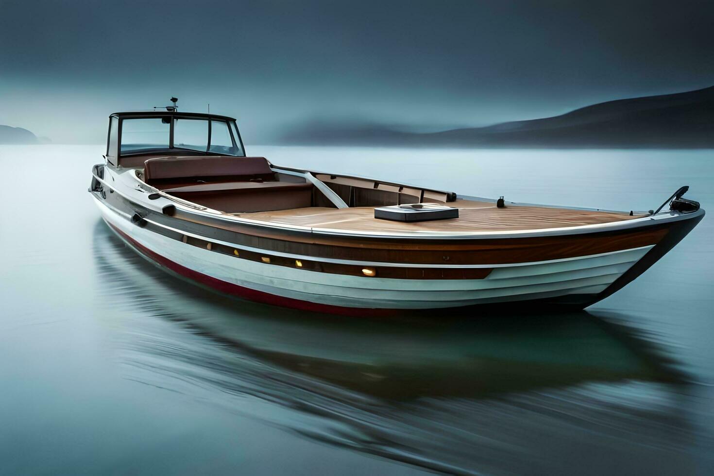 een boot is het zeilen Aan de water in een mistig dag. ai-gegenereerd foto