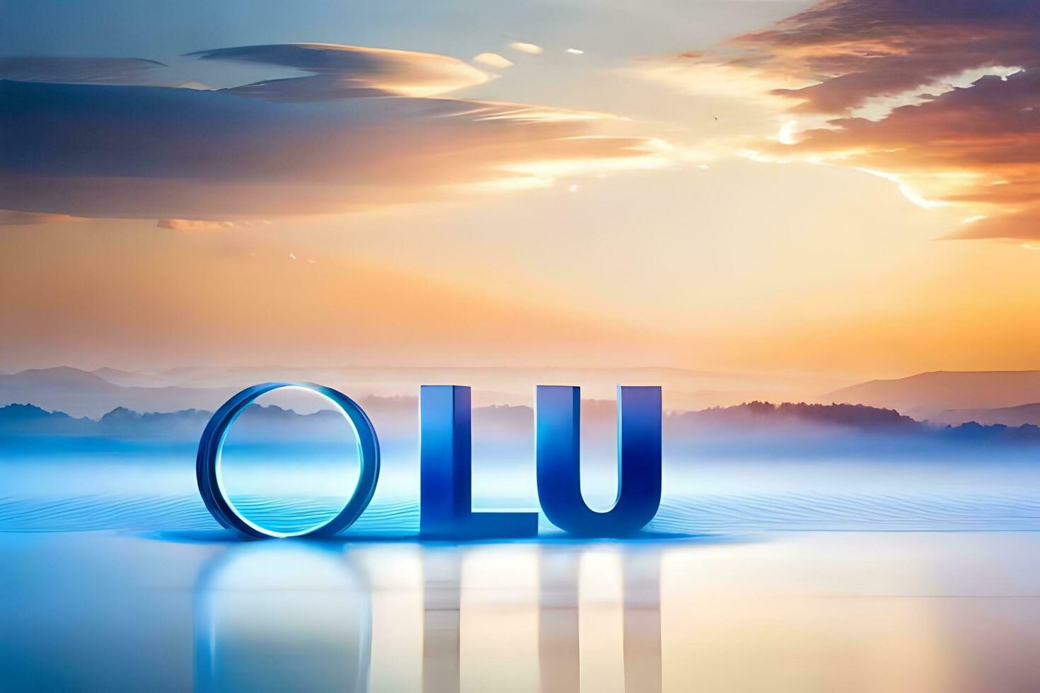 de woord ulo is verlichte door de zonsondergang Aan een meer achtergrond. ai-gegenereerd foto