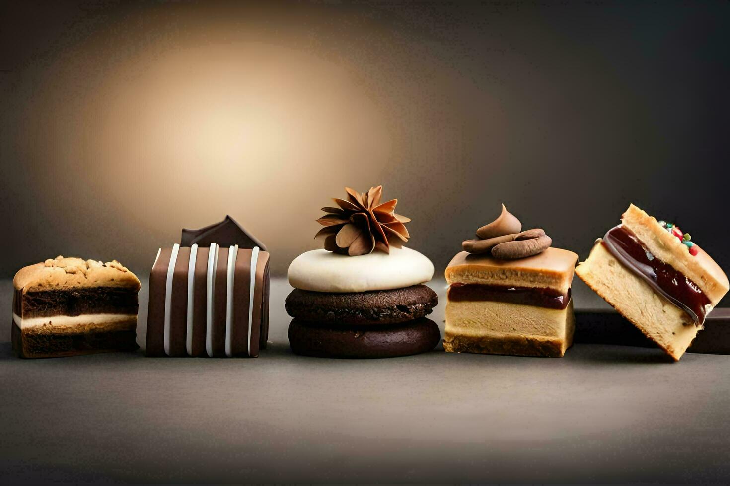een rij van verschillend types van desserts. ai-gegenereerd foto