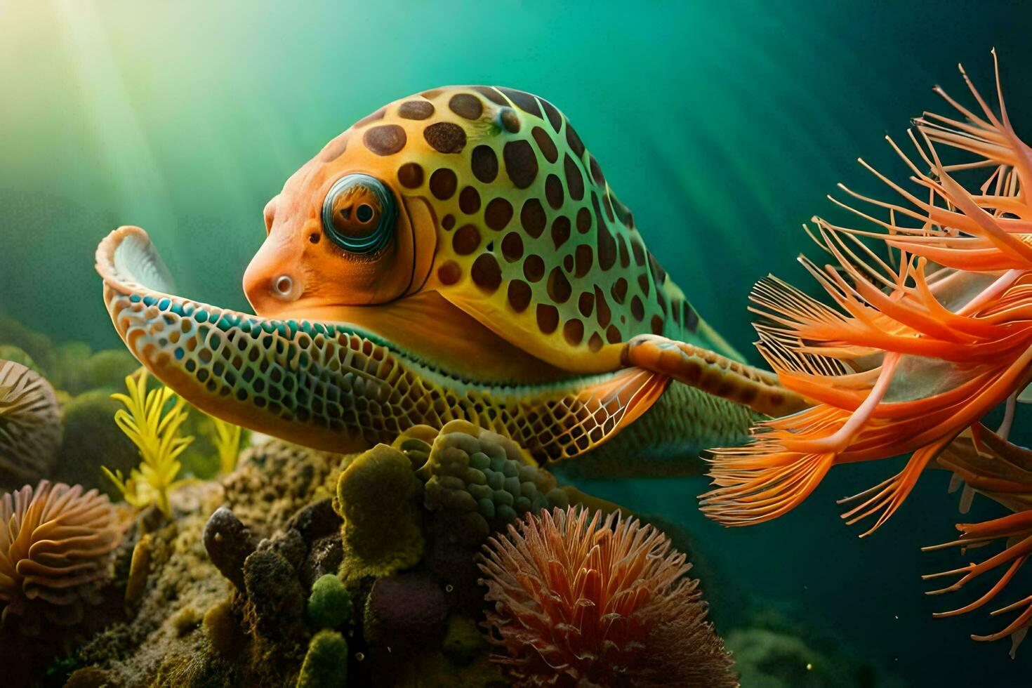 een kleurrijk zee schepsel zwemmen in de oceaan. ai-gegenereerd foto