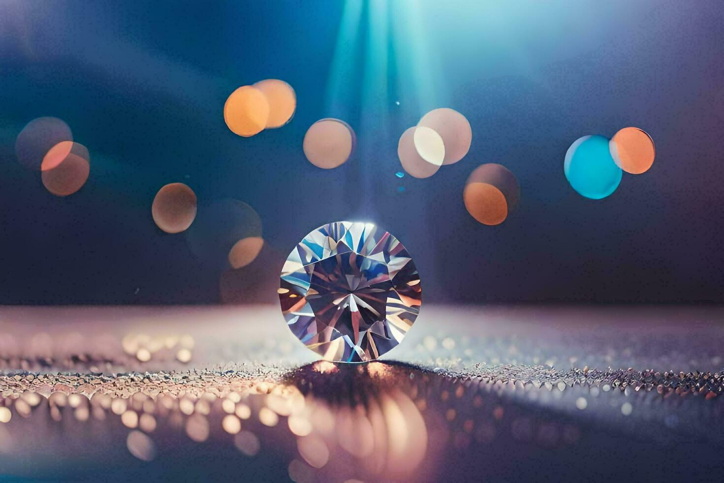 een diamant Aan een tafel met bokeh lichten. ai-gegenereerd foto