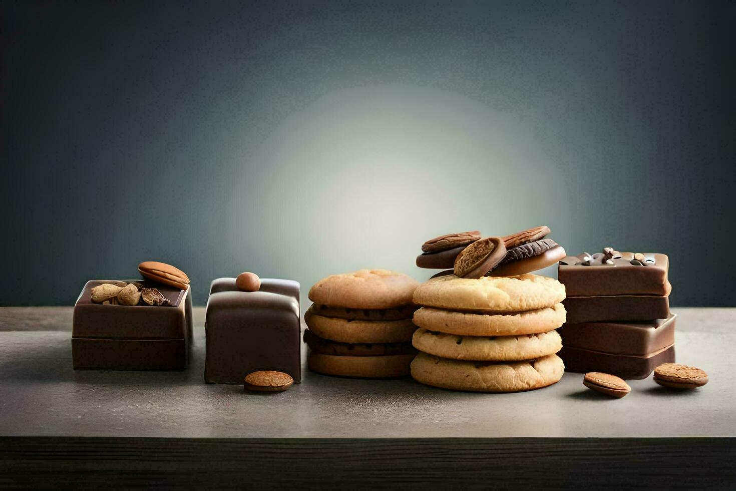 chocola en noten Aan een tafel. ai-gegenereerd foto