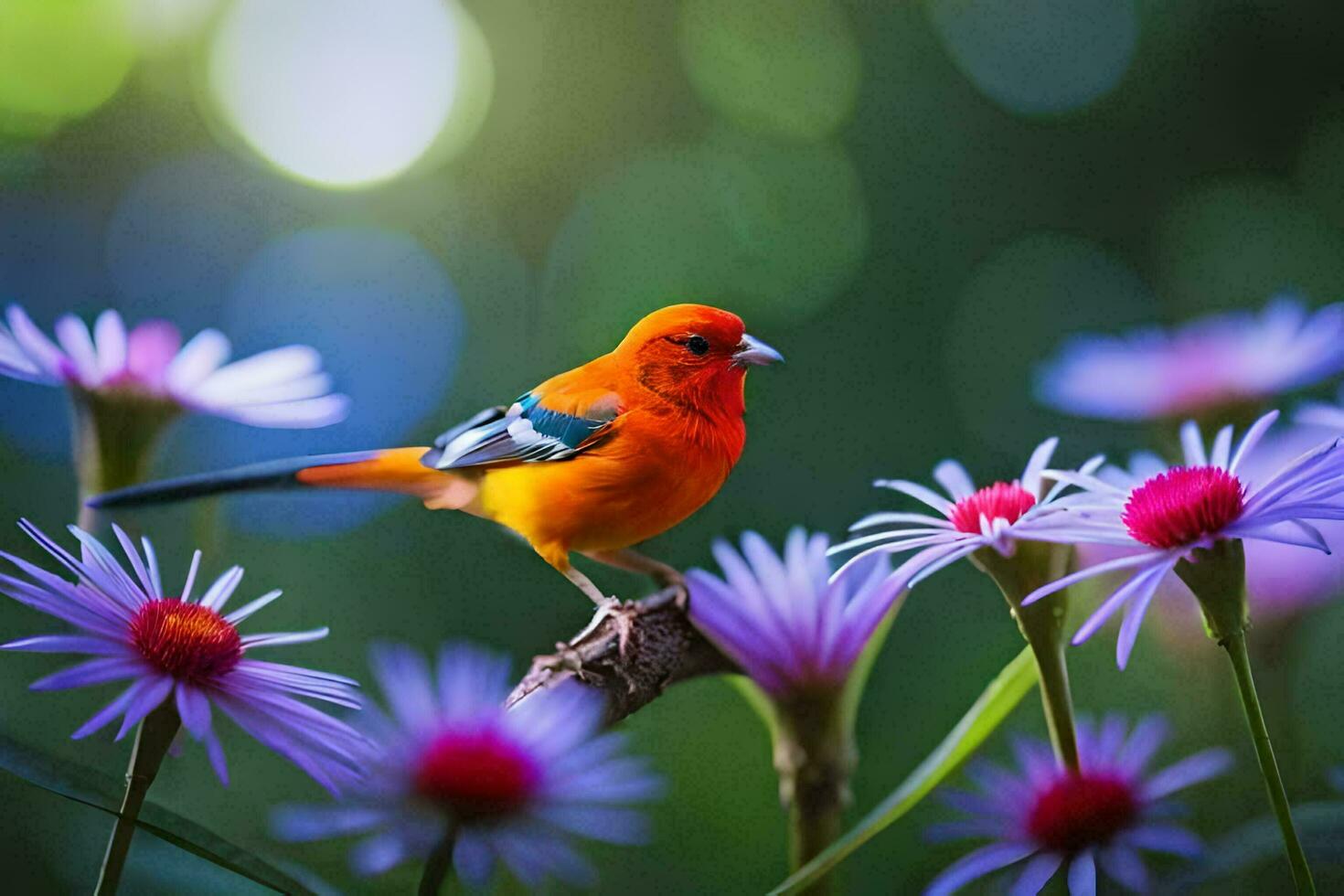 foto behang de lucht, bloemen, vogel, natuur, bloemen, vogel, natuur, bloemen,. ai-gegenereerd