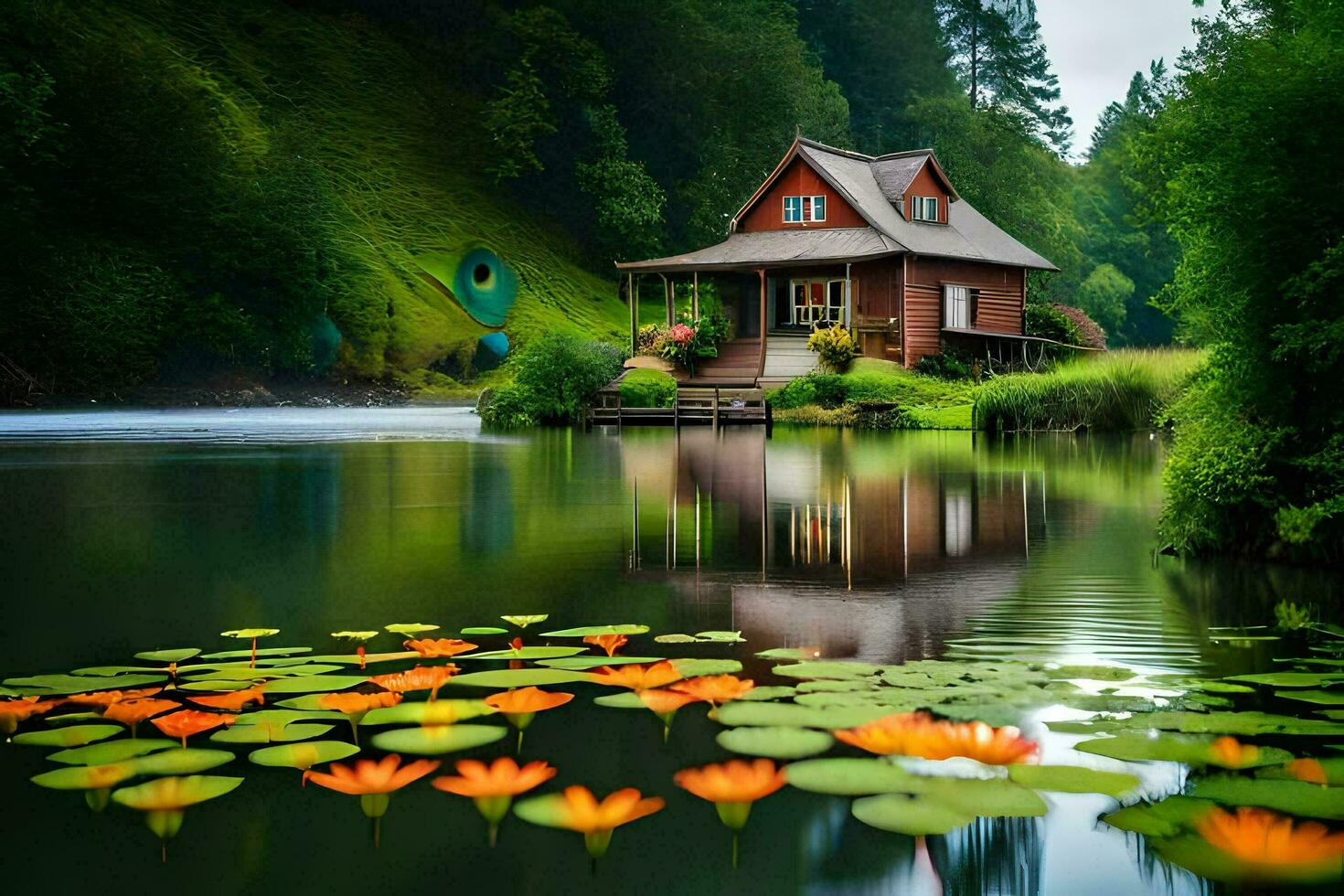 de huis Aan de meer. ai-gegenereerd foto