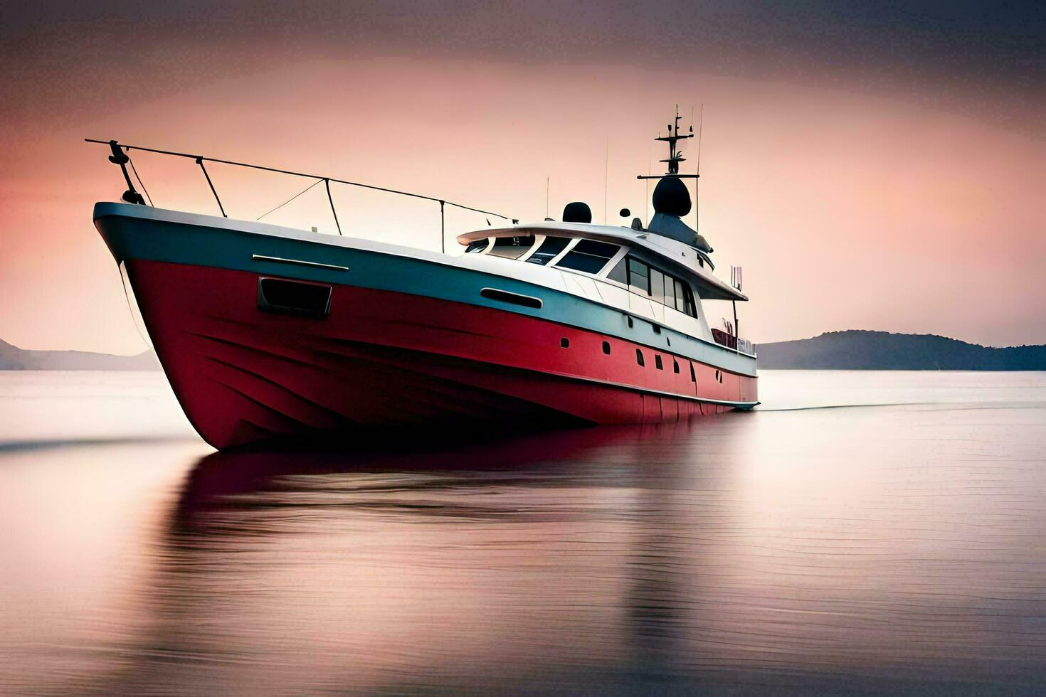 een rood en wit boot is het zeilen Aan de water. ai-gegenereerd foto