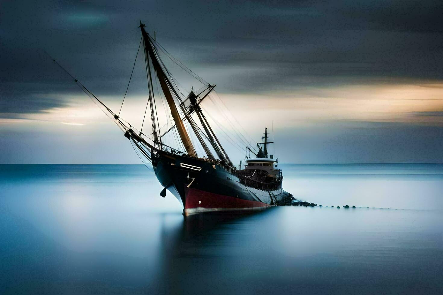 een boot in de oceaan Bij nacht. ai-gegenereerd foto