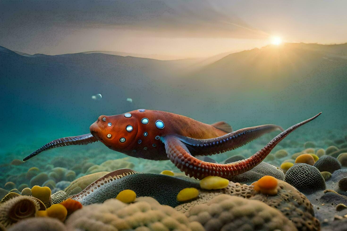 een kleurrijk Octopus zwemmen in de oceaan. ai-gegenereerd foto