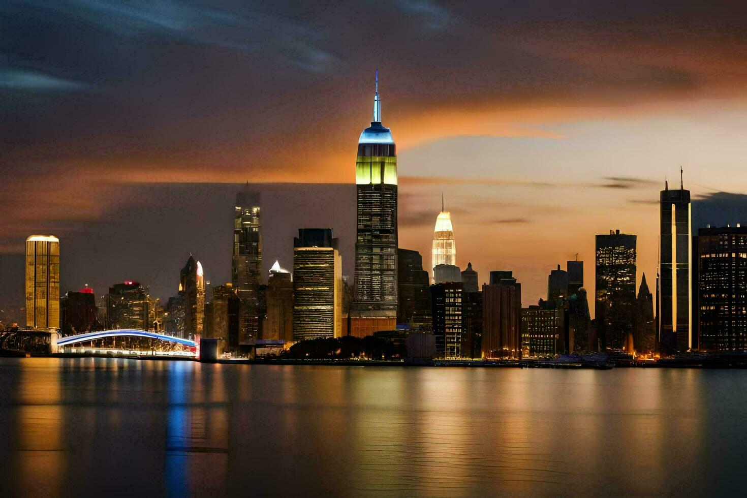 de Manhattan horizon Bij nacht. ai-gegenereerd foto