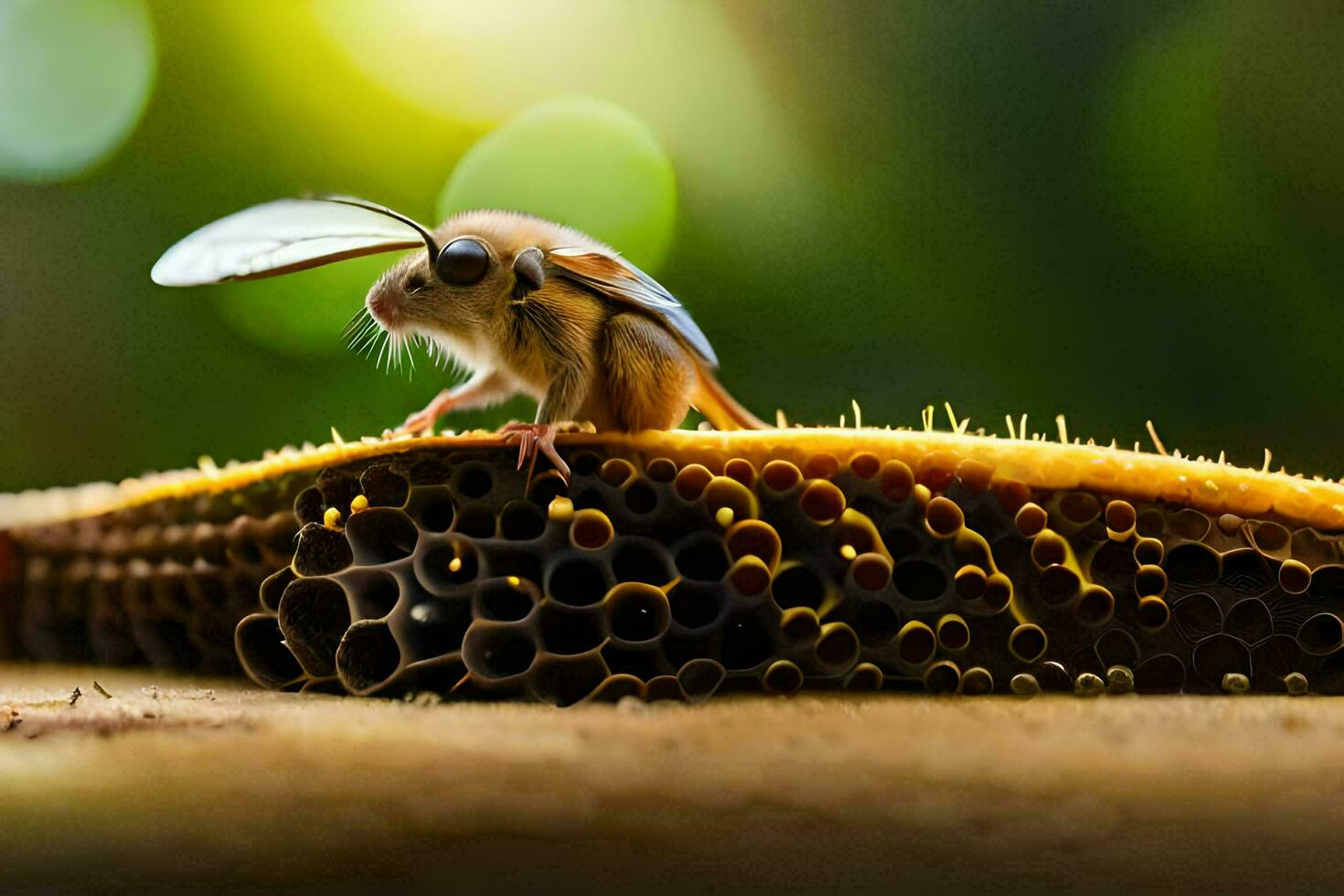 een klein insect zittend Aan top van een honingraat. ai-gegenereerd foto