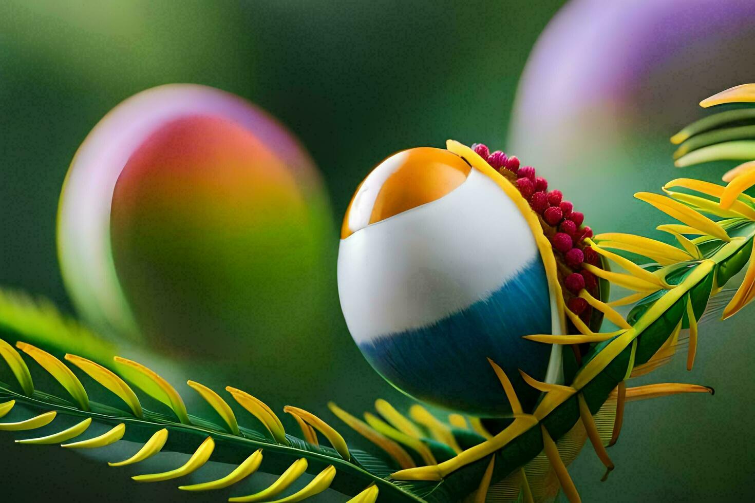 een kleurrijk ei is zittend Aan een Afdeling. ai-gegenereerd foto